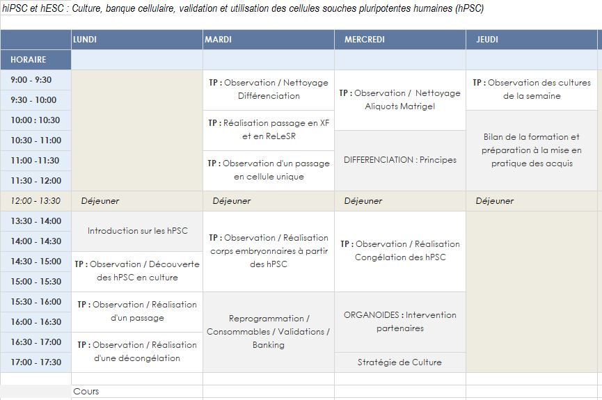 planning des formations